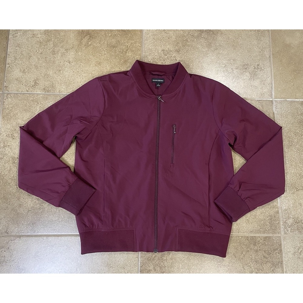 BANANA REPUBLIC Mens Sz S Burgundy Aviator Bomber Varsity Lightweight Jacket